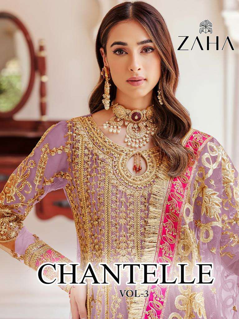 CHANTELLE VOL-3 BY ZAHA 10202-A TO 10202-D SERIES BUTTERFLY NET HEAVY WORK DRESSES