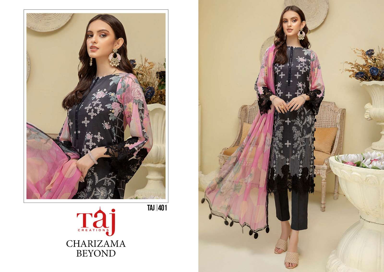 CHARIZMA 401 HIT DESIGN BY TAJ CREATION COTTON PRINT WORK PAKISTANI DRESS