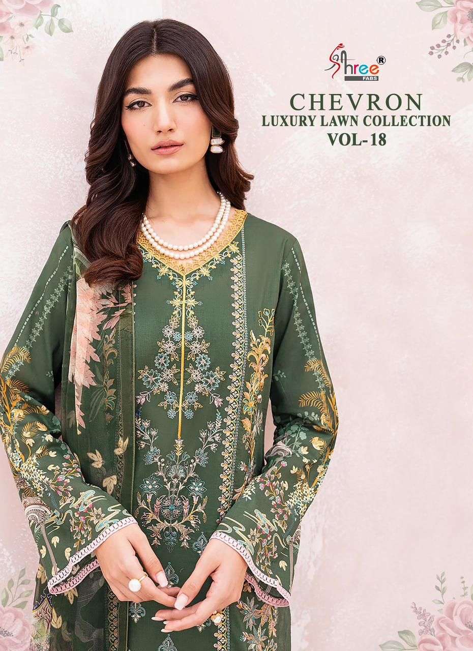 CHEVRON LUXURY LAWN COLLECTION VOL-18 BY SHREE FABS LAWN PRINT WORK PAKISTANI DRESSES