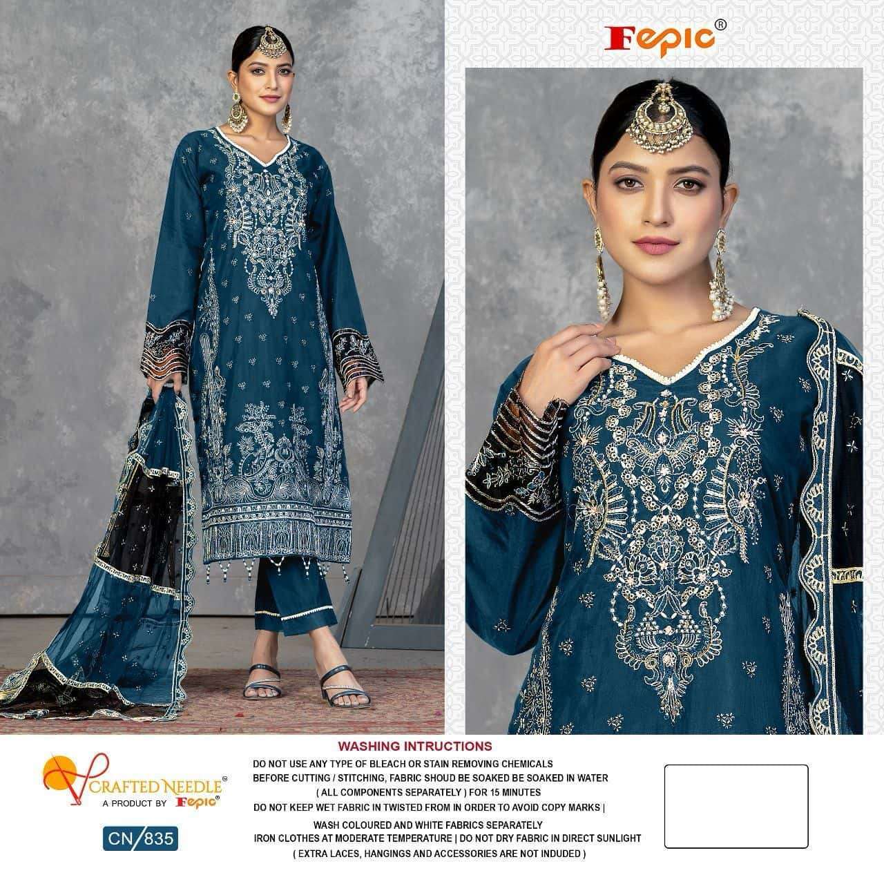 CN-835 COLOURS BY FEPIC 835-A TO 835-C SERIES ORGANZA WORK PAKISTANI READYMADE DRESSES