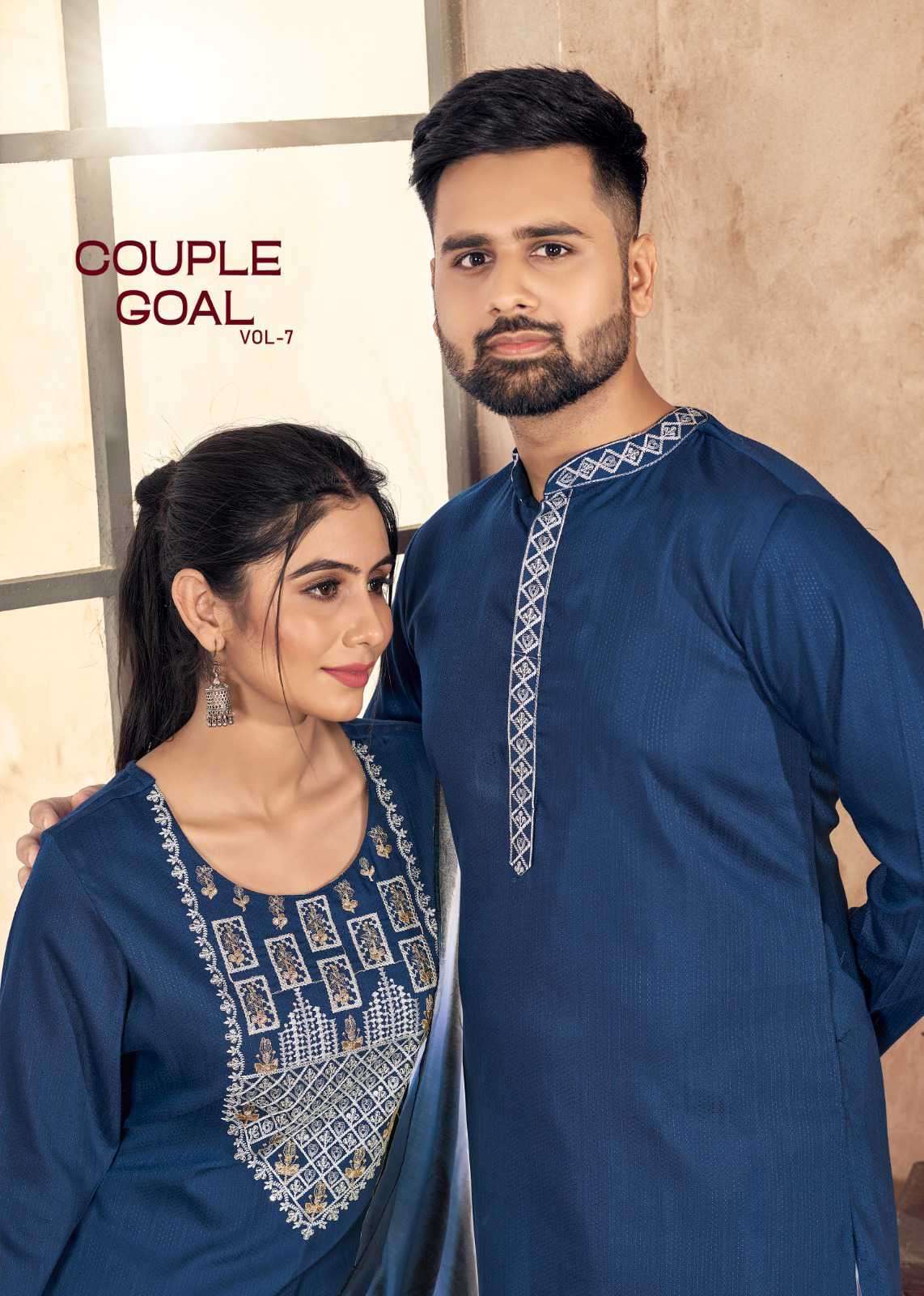 COUPLE GOAL VOL-7 BY BANWERY FASHION 1001 TO 1004 SERIES VISCOSE WORK KURTI & KURTA COMBO