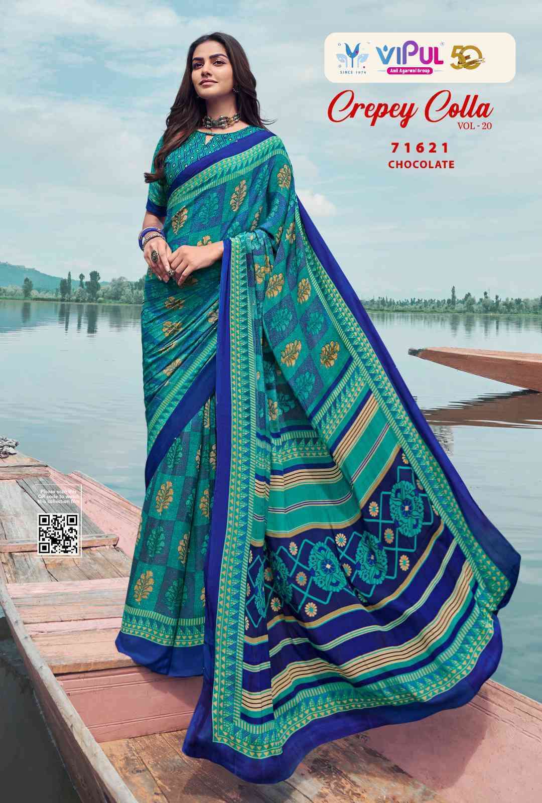 CREPEY COLLA VOL-20 BY VIPUL FASHION 71604 TO 71621 SERIES CREPE PRINT WORK SAREES