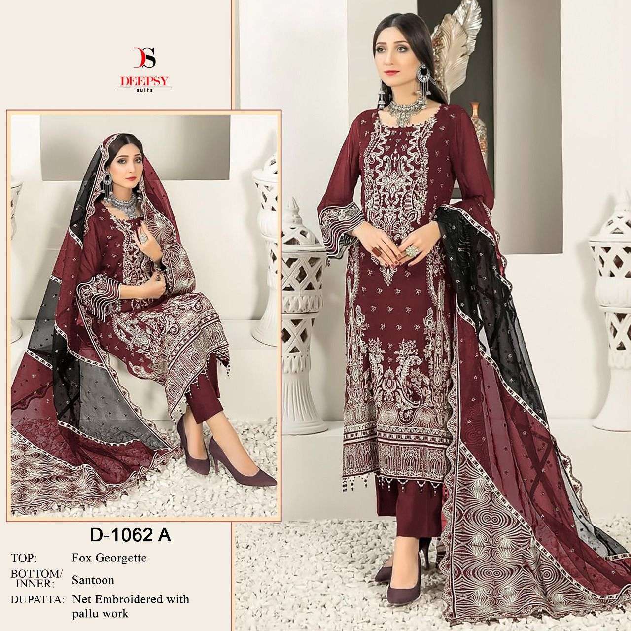 D-1062 COLOURS BY DEEPSY SUITS 1062-A TO 1062-D SERIES GEORGETTE EMBROIDERY PAKISTANI DRESSES