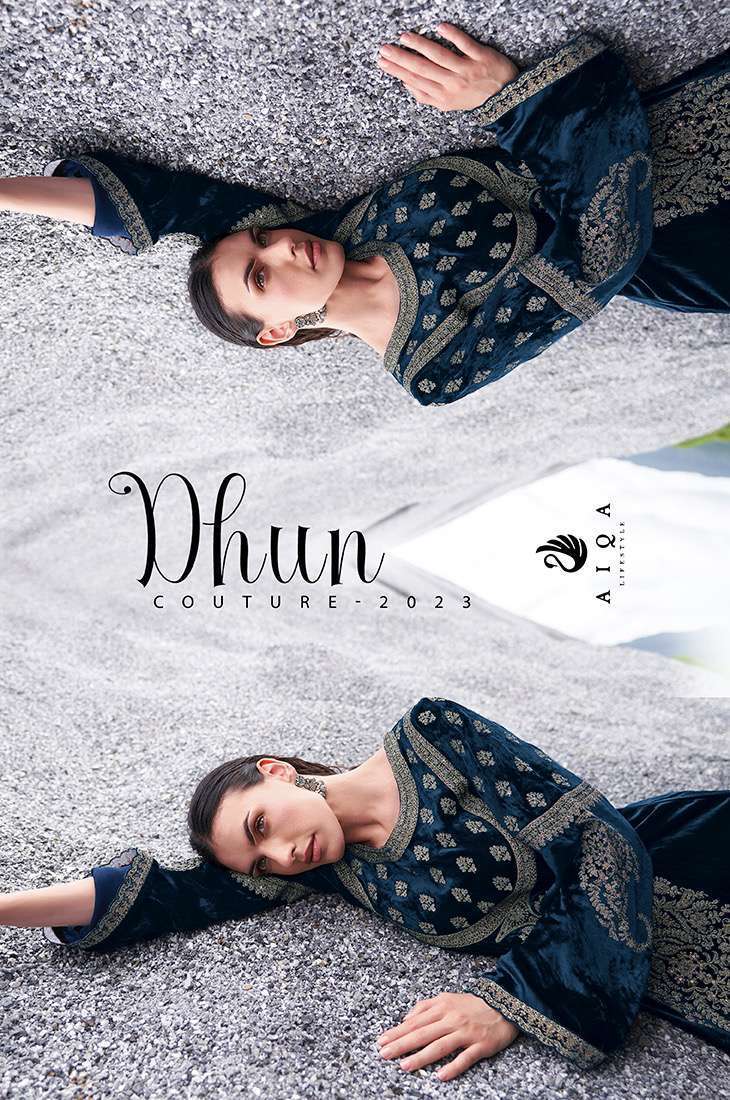 DHUN BY AIQA LIFESTYLE 8701 TO 8706 SERIES VELVET EMBROIDERY WORK DRESSES