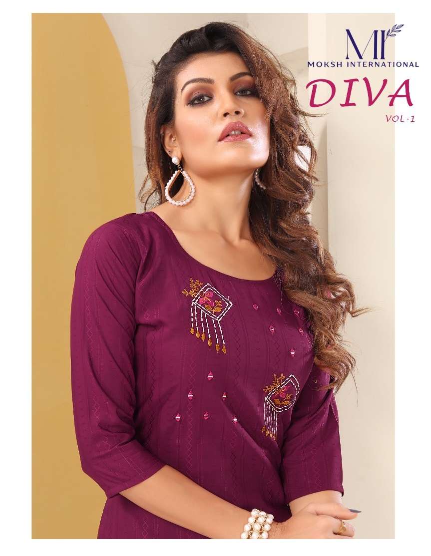 DIVA VOL-1 BY MOKSH INTERNATIONAL 7601 TO 7605 SERIES VISION SILK WORK KURTIS