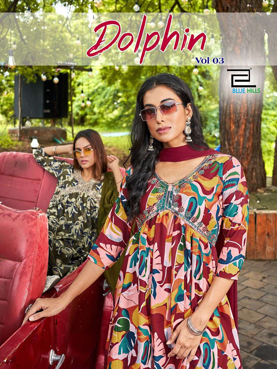 DOLPHIN VOL-3 BY BLUE HILLS 3001 TO 3008 SERIES RAYON PRINT EMBRODIERY READYMADE DRESSES