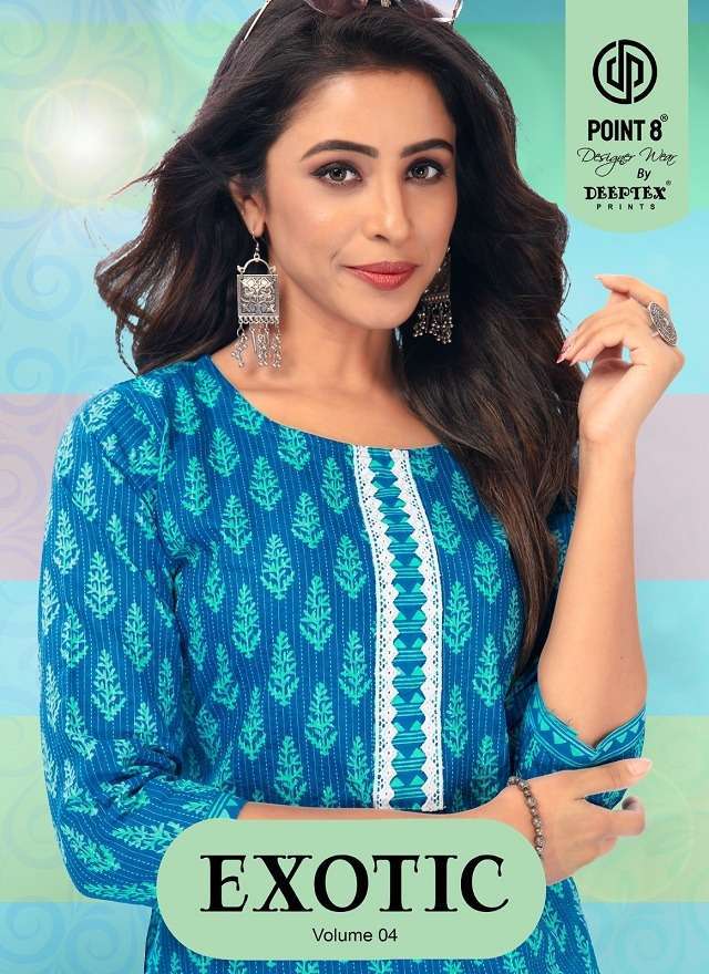 EXOTIC VOL-4 BY DEEPTEX 4001 TO 4008 SERIES COTTON PRINT KURTI & PANTS