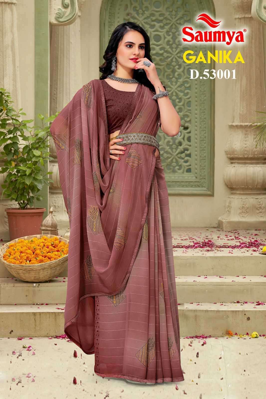 GANIKA BY SAUMYA 53001 TO 53008 SERIES GEORGETTE MARBLE PRINT WORK SAREES