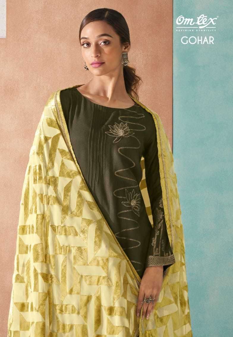 GOHAR BY OMTEX 2751-A TO 2751-D SERIES PASHMINA SILK PRINT WORK WINTER WEAR DRESSES