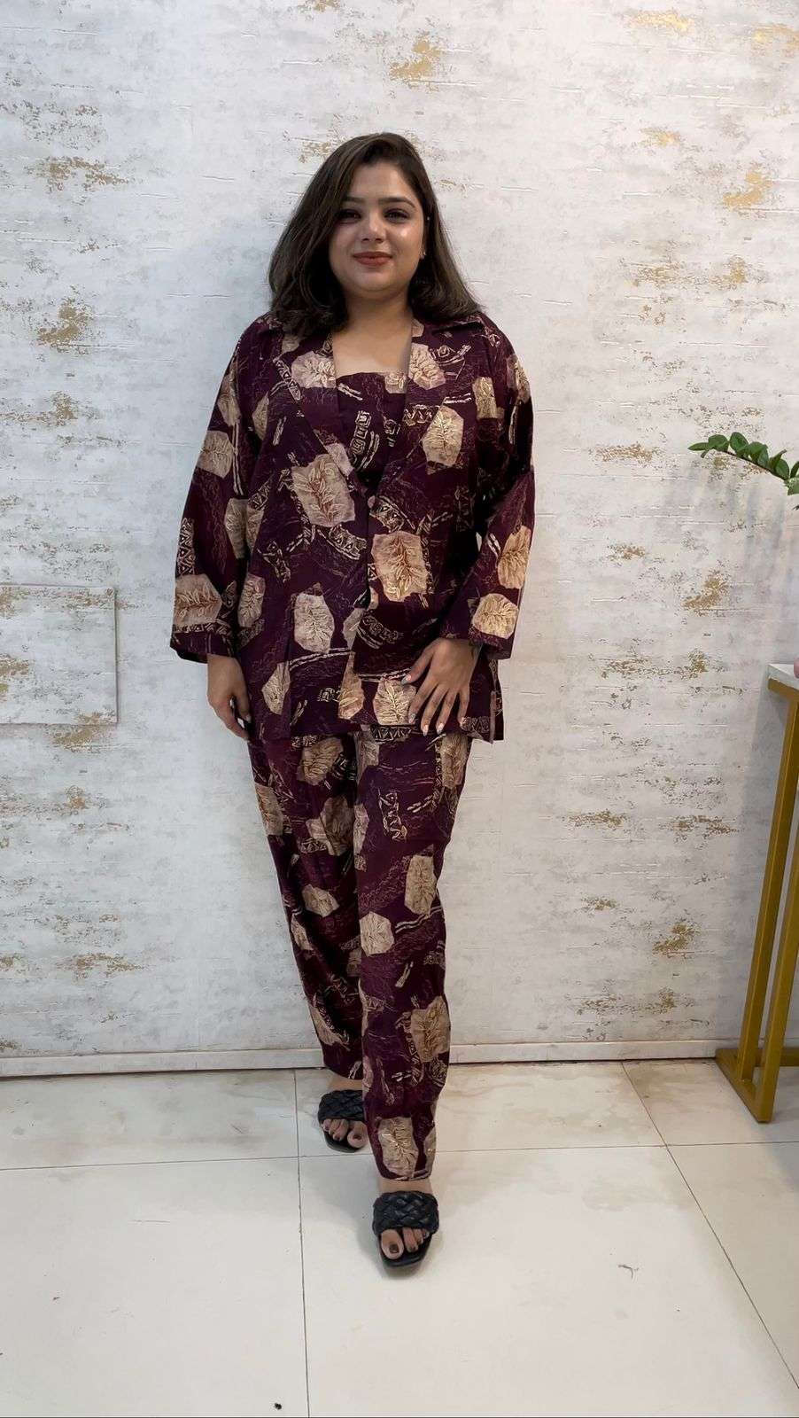 GOOD NEWS BY AQSAWHOLESALE MODAL SILK PRINT WORK CO-ORD SET