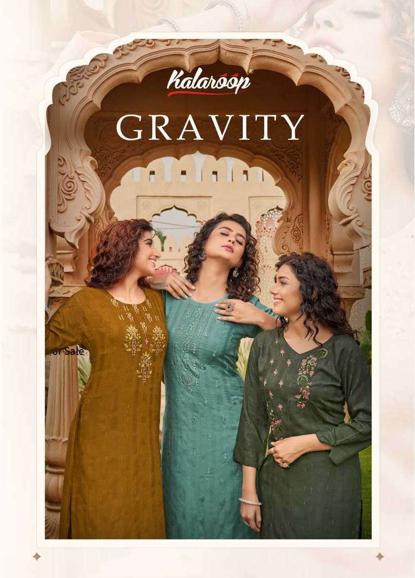 GRAVITY BY KALAROOP 13612 TO 13615 SERIES RAYON EMBROIDERY WORK KURTIS