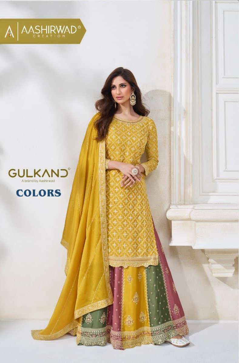 GULKAND COLORS BY AASHIRWAD CREATION 9701 TO 9703 SERIES SILK WORK READYMADE DRESSES