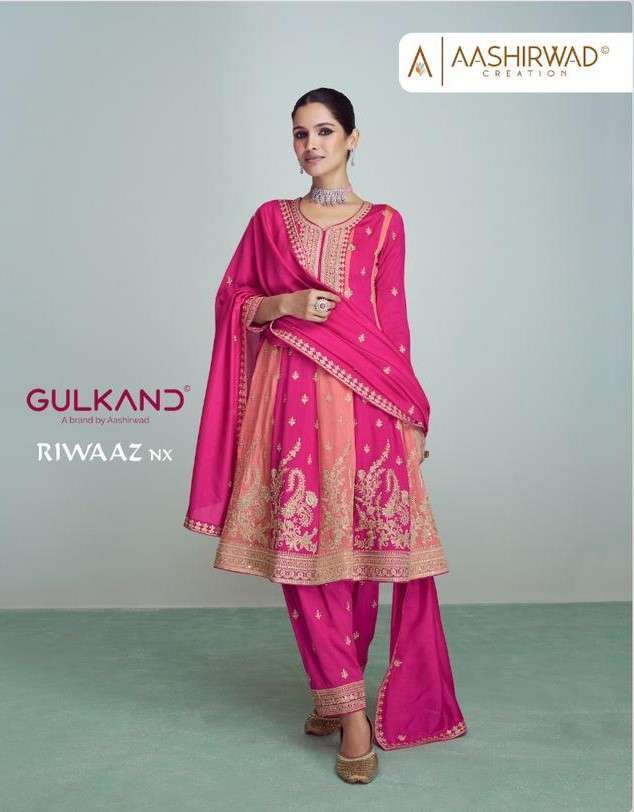 GULKNAD RIWAAZ NX BY AASHIRWAD CREATION 9706 TO 9708 SERIES SILK WORK READYMADE DRESSES