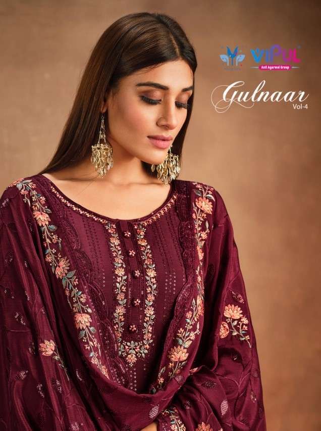 GULNAAR VOL-4 BY VIPUL 5101 TO 5106 SERIES CHINON EMBROIDERY WORK DRESSES