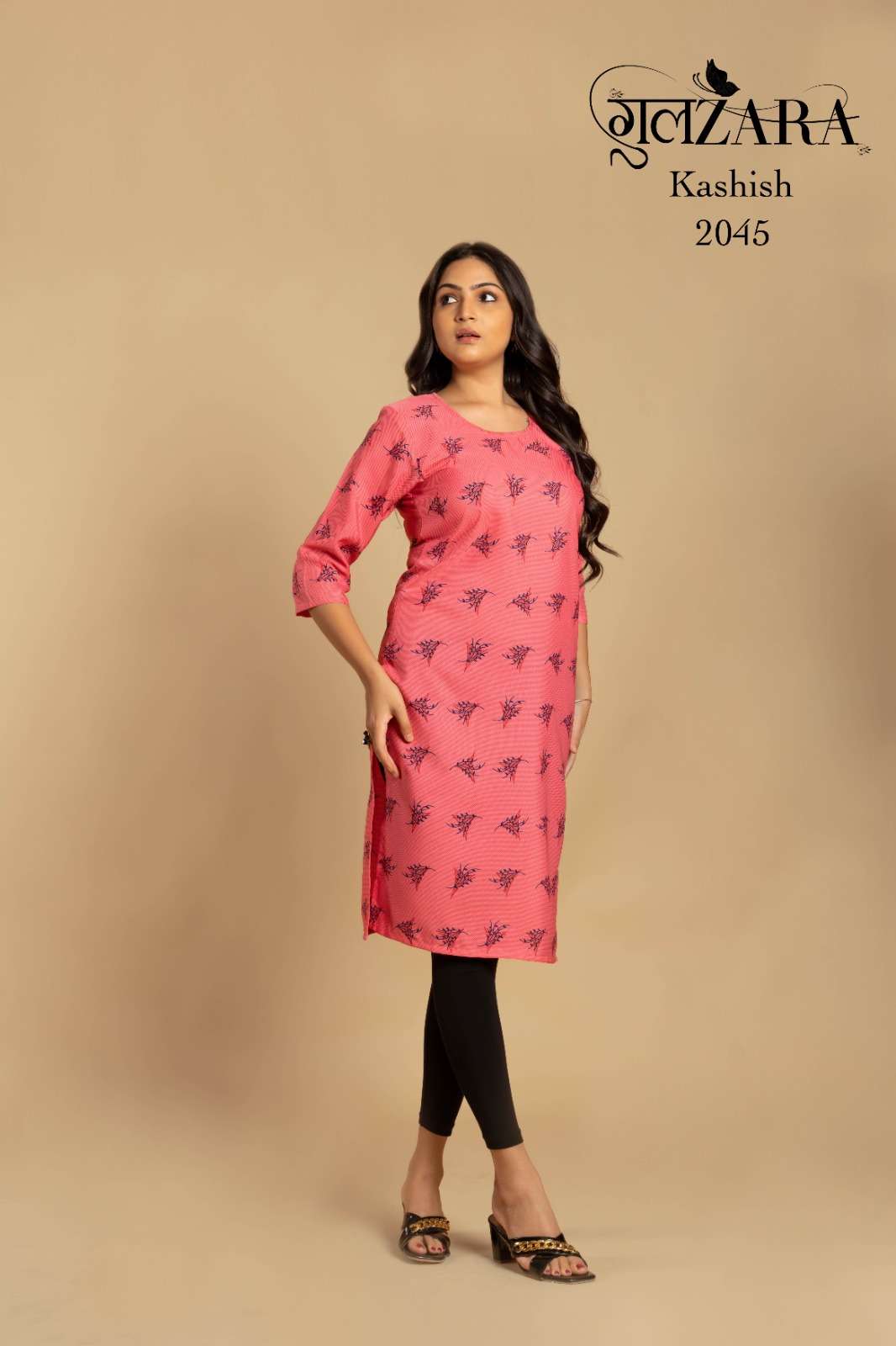 GULZARA KASHISH BY AQSAWHOLESALE 2041 TO 2045 SERIES SOFT CREPE PRINT KURTIS