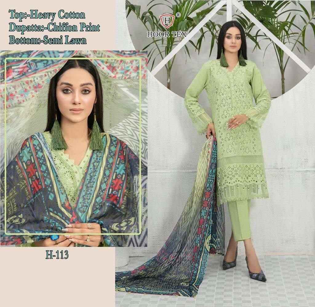 H-113 HIT DESIGN BY HOOR TEX HEAVY COTTON EMBROIDERY WORK PAKISTANI DRESS