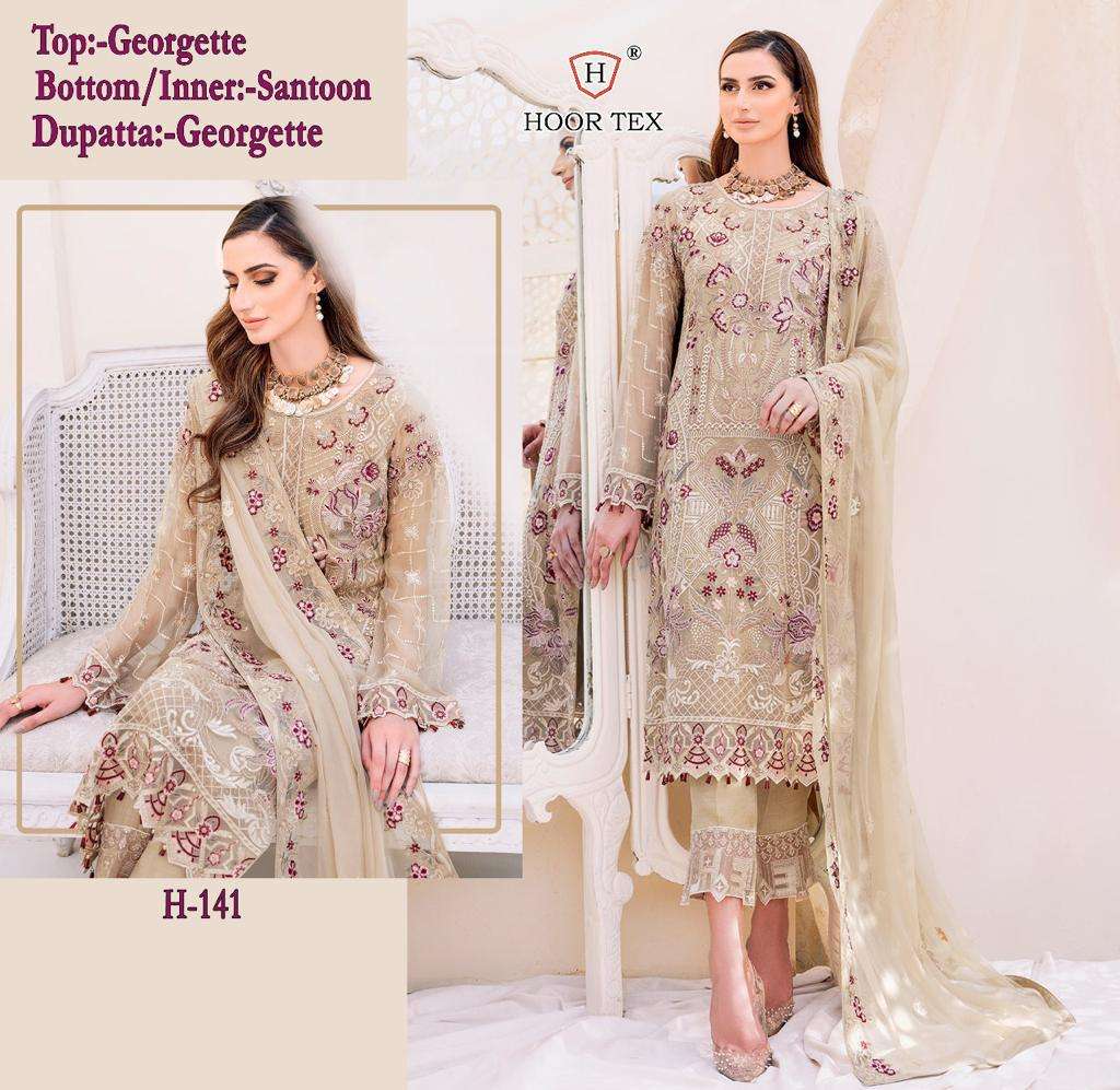 H-141 HIT DESIGN BY HOOR TEX FAUX GEORGETTE EMBROIDERY WORK PAKISTANI DRESS