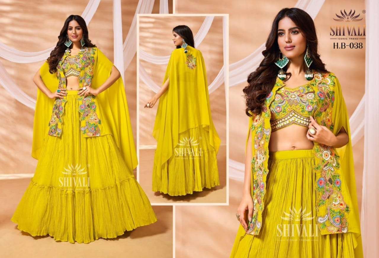 H.B-038 HIT DESIGN BY SHIVALI FANCY FABRIC HEAVY WORK CROP-TOP READYMADE LEHENGA