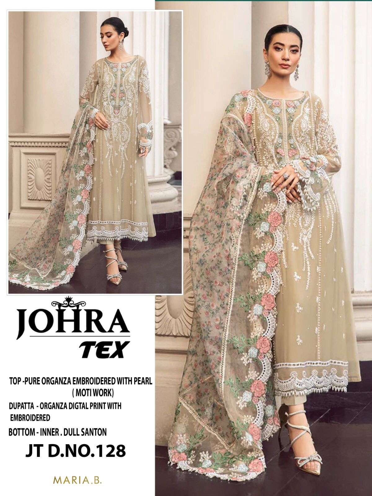 JT-128 HIT DESIGN BY JOHRA TEX PURE ORGANZA HEAVY WORK PAKISTANI DRESS