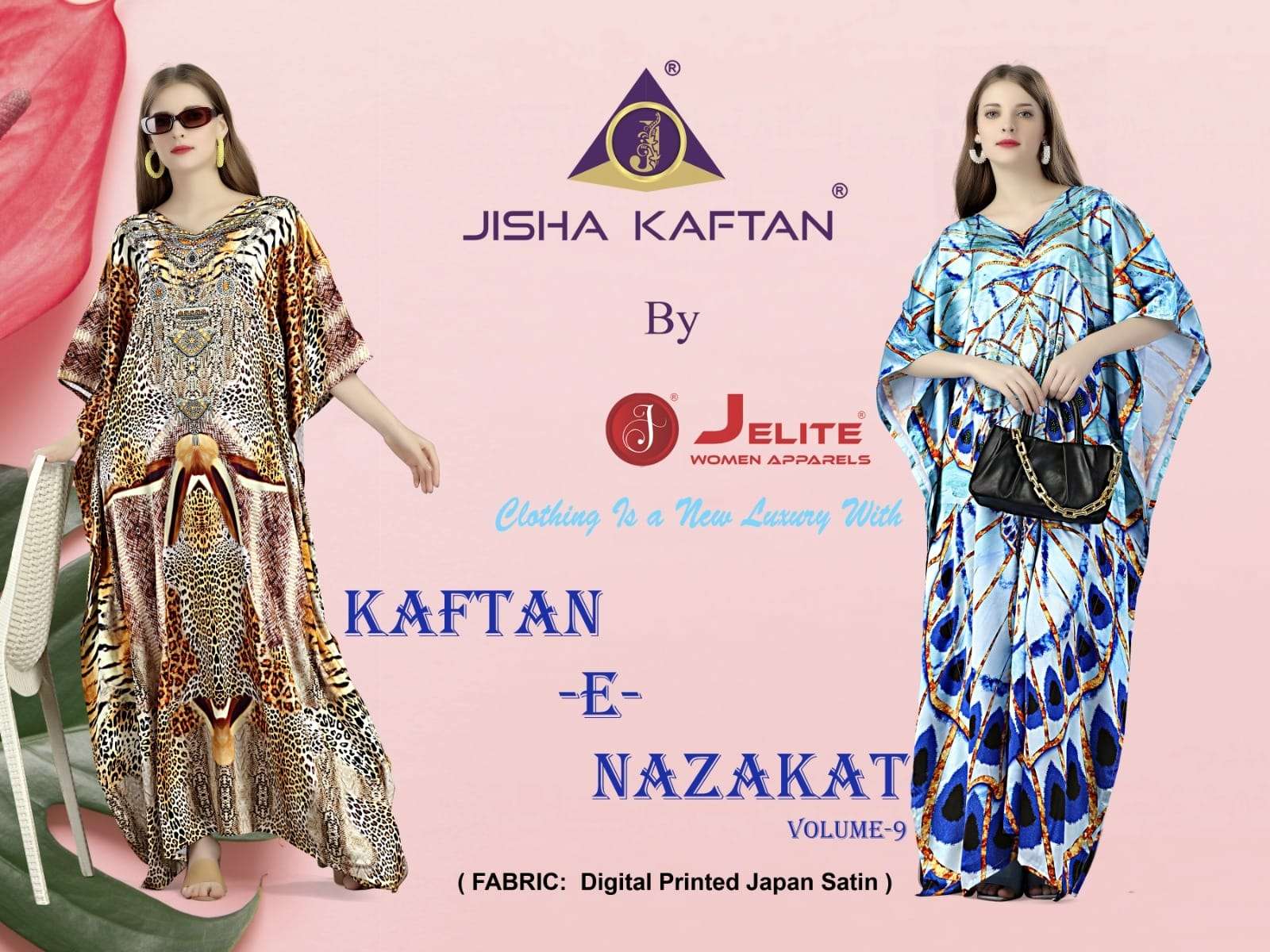 KAFTAN E NAZAKAT VOL-9 BY JISHA KAFTAN 901 TO 908 SERIES SMOOTH SATIN PRINT WORK KAFTANS