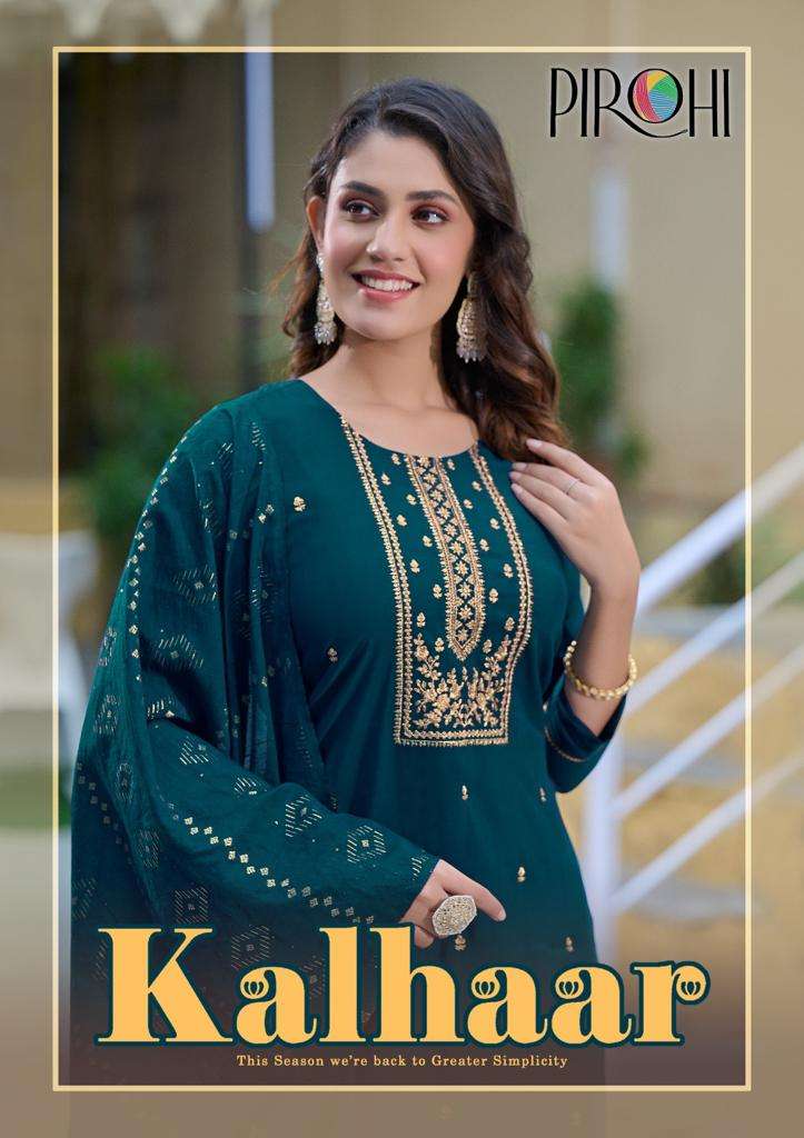 KALHAAR BY PIROHI 1001 TO 1004 SERIES VISCOSE SILK EMBROIDERY READYMADE DRESSES