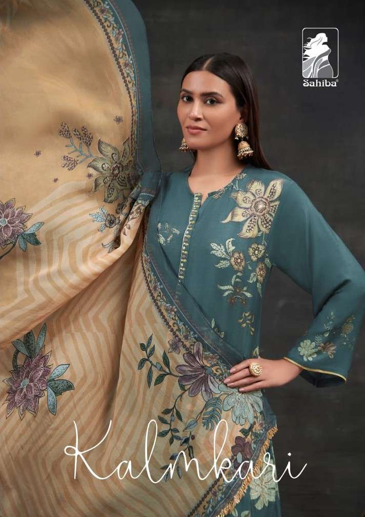 KALMKARI BY SAHIBA 905 TO 985 SERIES CASHMIRI SILK PRINT HAND WORK DRESSES