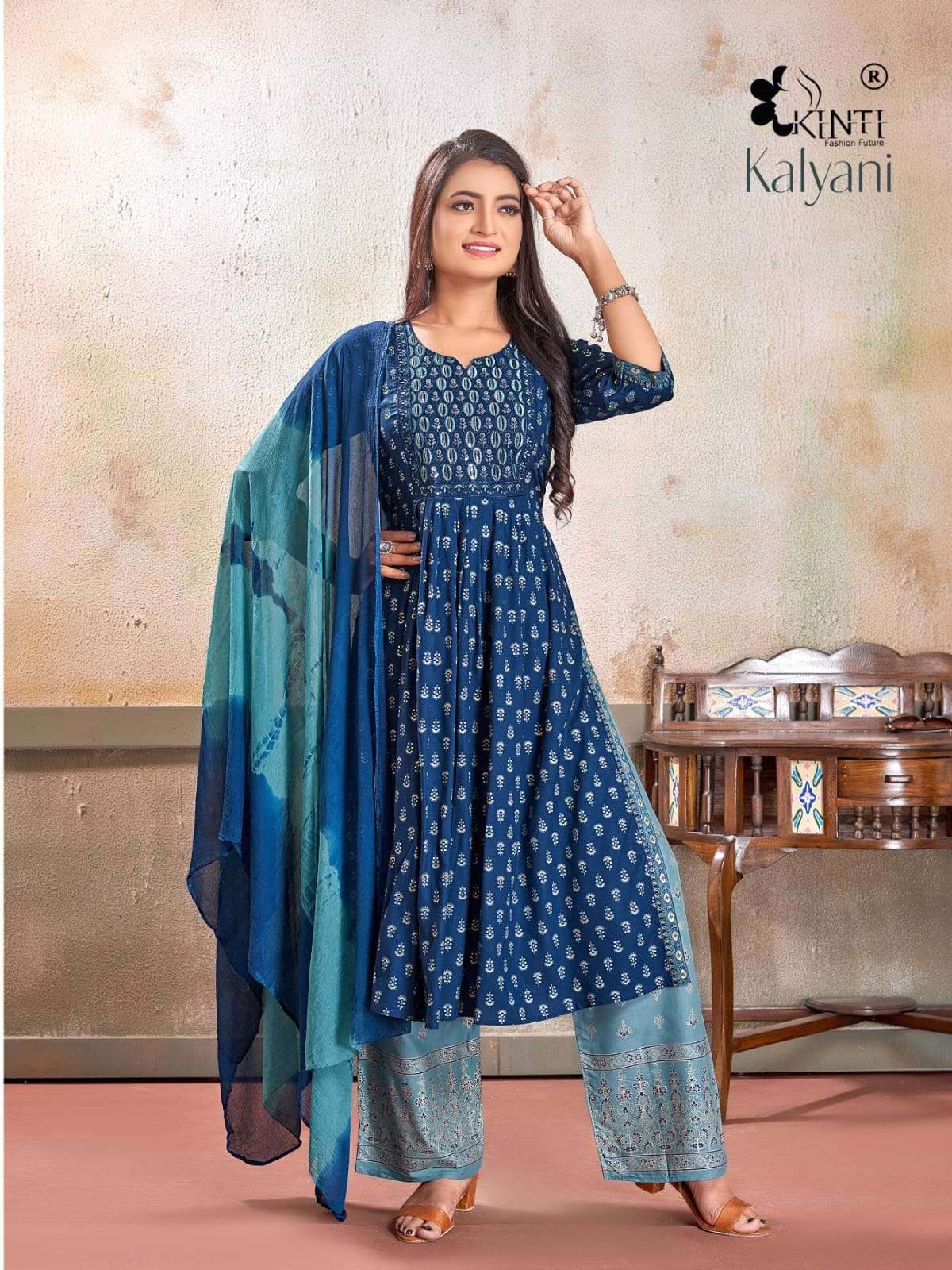 KALYANI BY KINTI RAYON PRINT SEQUUENCE WORK NAYRA READYMADE DRESSES