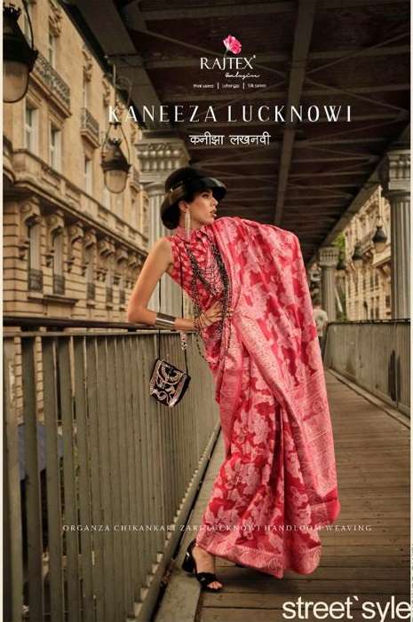 KANEEZA LUCKNOWI BY RAJTEX ORGANZA CHIKANKARI WORK SAREES