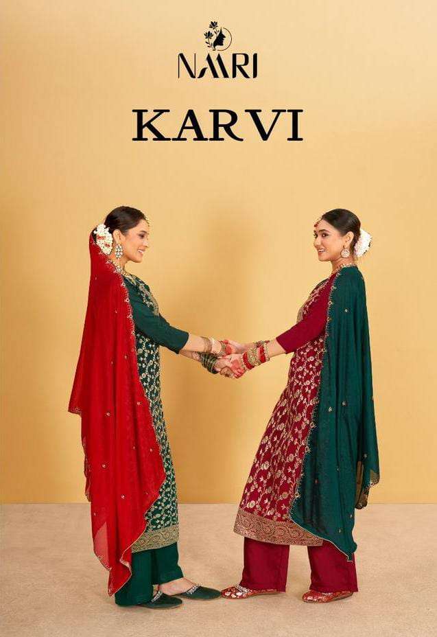 KARVI BY NAARI 10001 TO 10004 SERIES MUSLIN JACQUARD WORK DRESSES