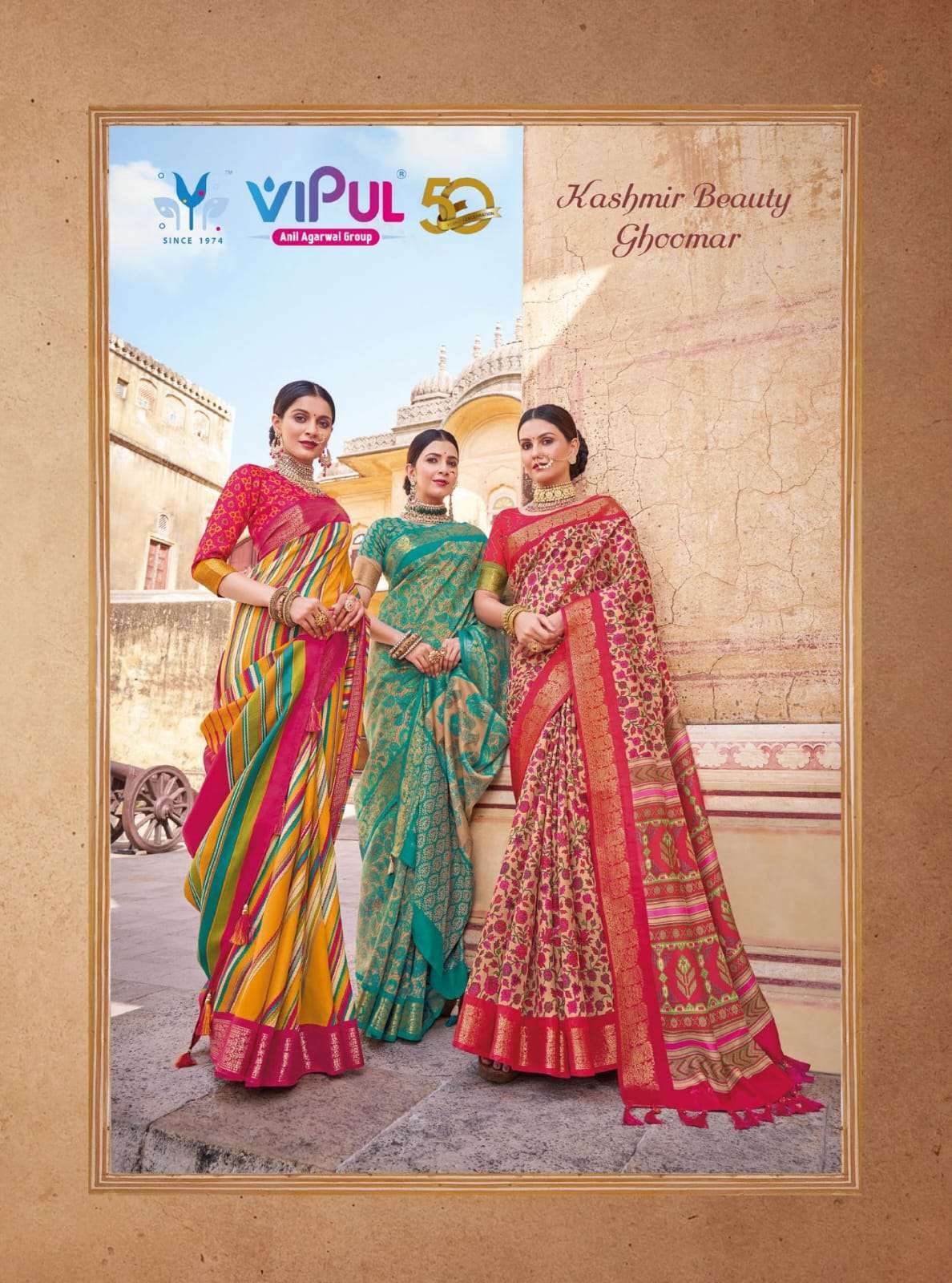 KASHMIR BEAUTY GHOOMAR BY VIPUL 74304 TO 74321 SERIES DESIGNER SILK PRINT WORK SAREES