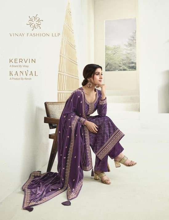 KERVIN KANVAL BY AQSAWHOLESALE 65671 TO 65676 SERIES VELVET EMBROIDERY WORK DRESSES