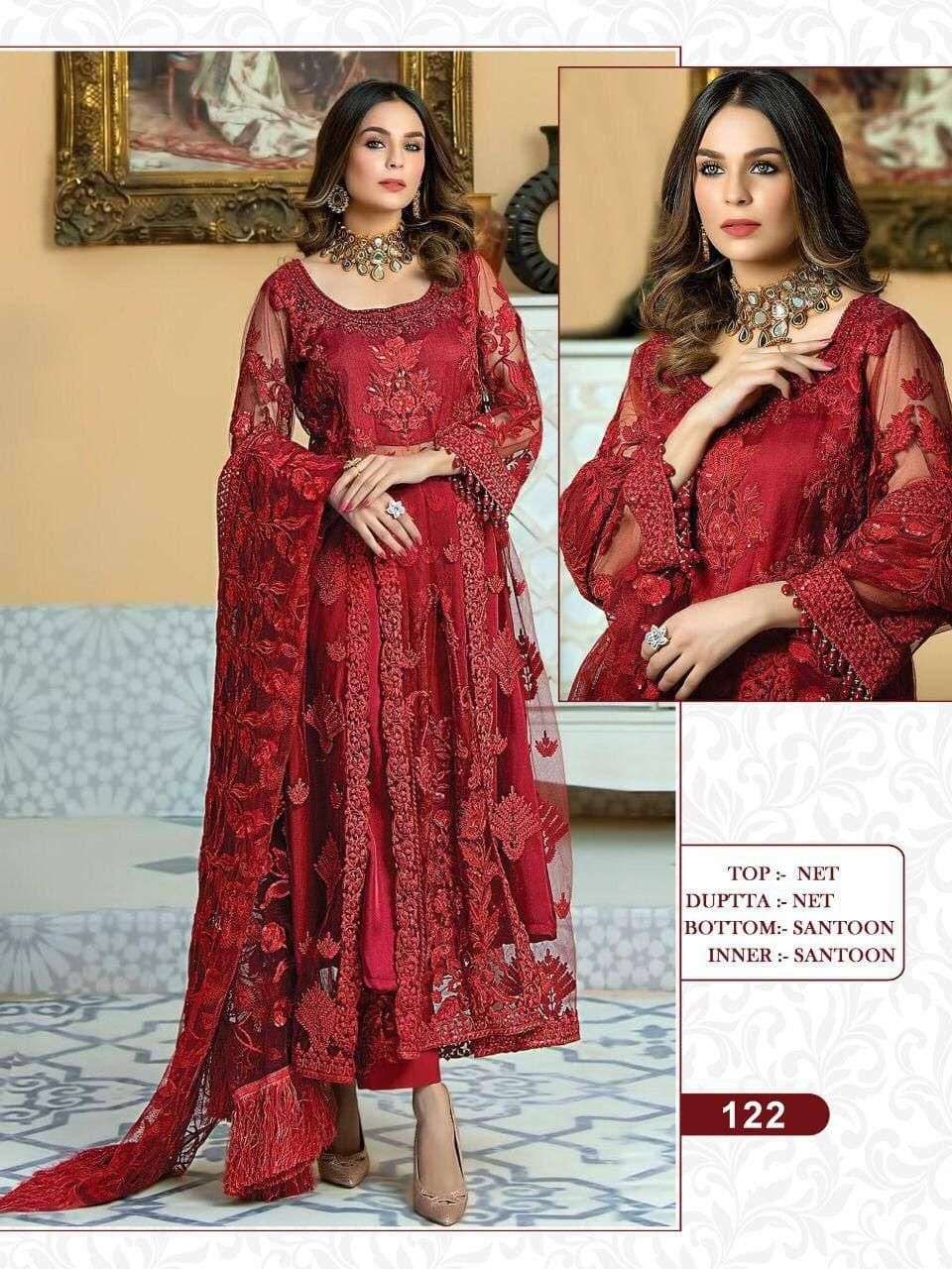 KF-122 COLOURS BY AQSAWHOLESALE HEAVY NET EMBROIDERY WORK PAKISTANI DRESSES