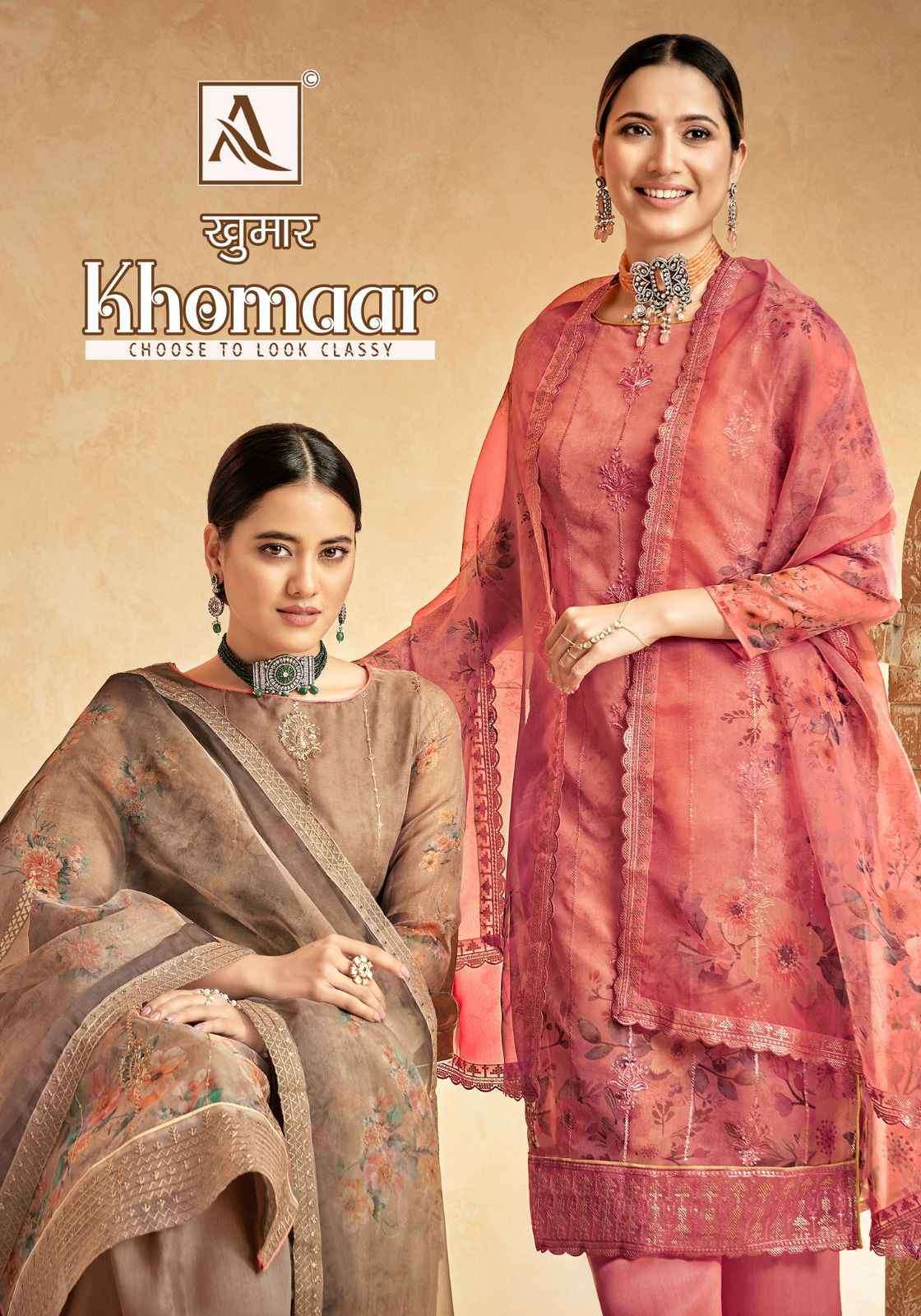 KHOMAAR BY ALOK SUIT 1193-001 TO 1193-006 SERIES ORGANZA EMBROIDERY WORK DRESSES