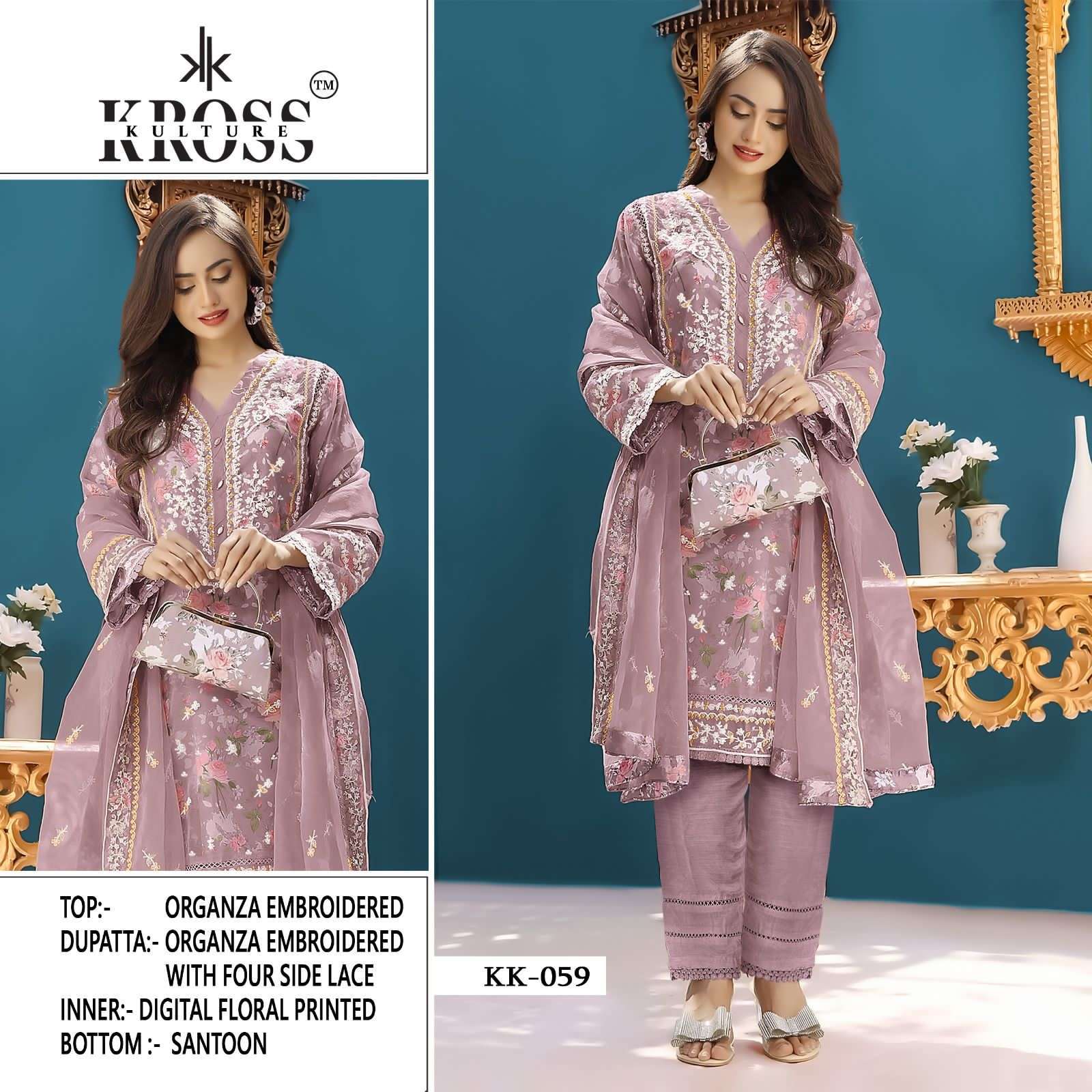 KK-59 COLOURS BY KROSS KULTURE 59-A TO 59-D SERIES ORGANZA WORK PAKISTANI DRESSES