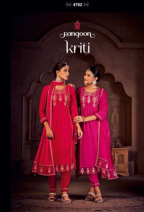 KRITI BY RANGOON 4701 & 4702 SERIES VISCOSE SILK EMBROIDERY WORK READYMADE DRESSES