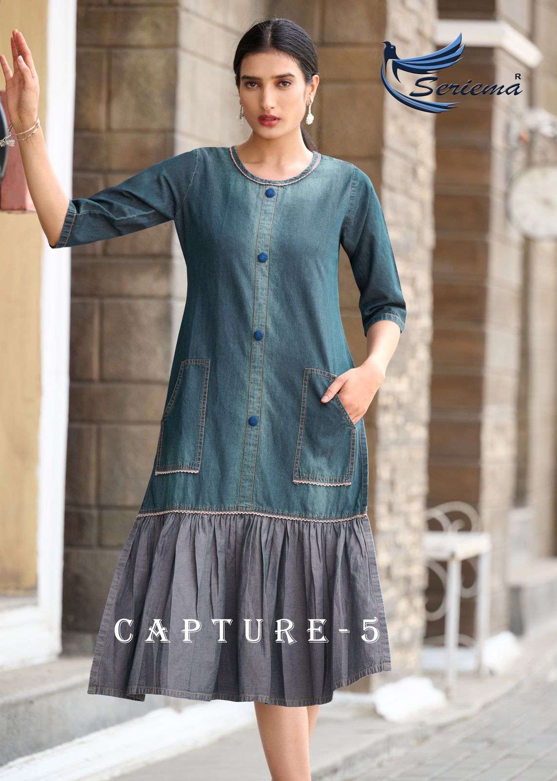 KUMB CAPTURE VOL-5 BY SERIEMA 1228 TO 1233 SERIES COTTON DEMIN WORK KURTIS