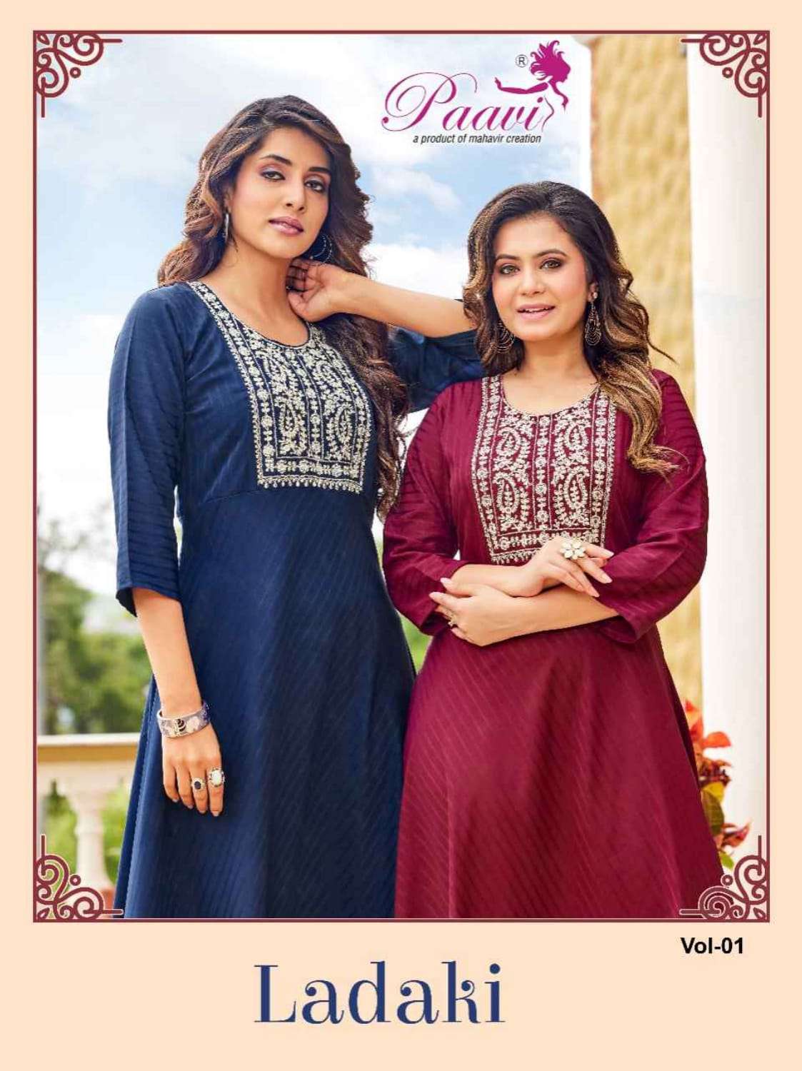 LADAKI BY PAAVI 1001 TO 1008 SERIES IMPORTED FABRIC WORK LONG KURTIS