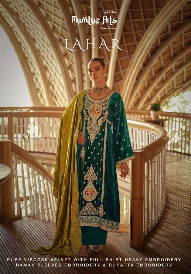 LAHAR BY MUMTAZ ARTS 34001 TO 34006 SERIES VISCOSE VELVET HEAVY WORK DRESSES