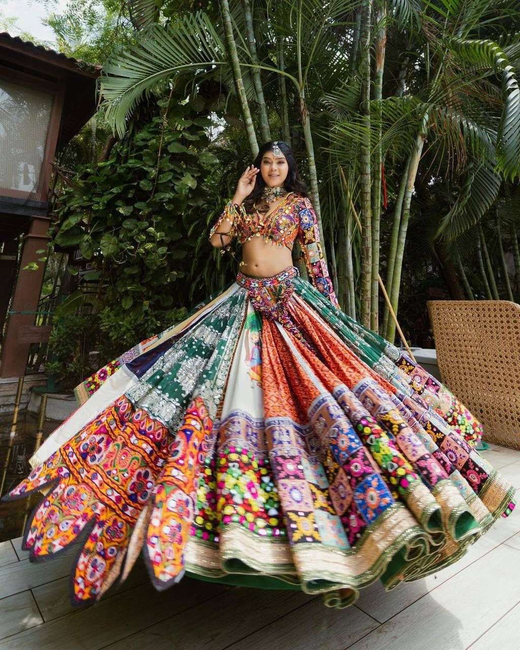 LC-766 BY AQSAWHOLESALE HEAVY BUTTER SILK MIRROR WORK READYMADE NAVRATRI LEHENGA