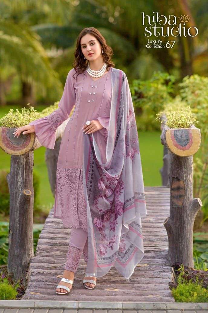 LPC VOL-67 BY HIBA STUDIO PURE GEORGETTE EMBROIDERY WORK READYMADE PAKISTANI DRESSES