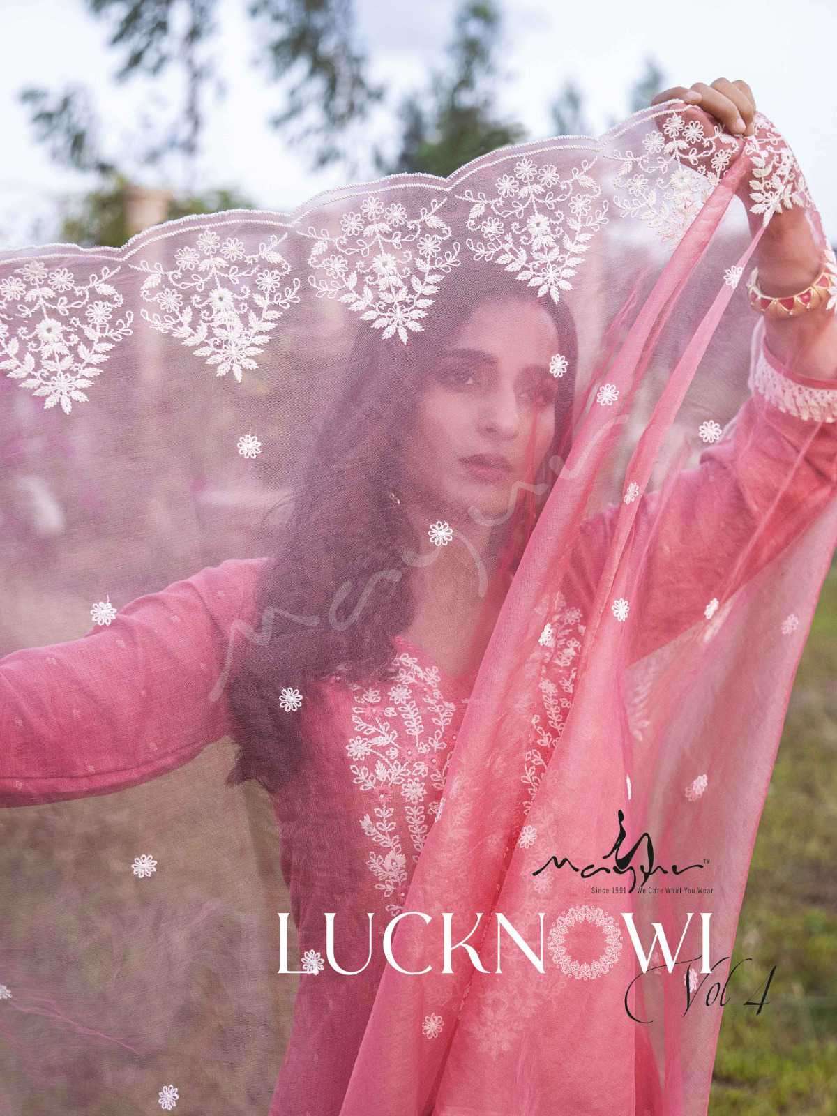 LUCKNOWI VOL-4 BY MAYUR 1402 TO 1406 SERIES HEAVY RAYON EMBROIDERY READYMADE DRESSES