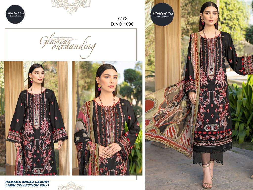 M-1090 HIT DESIGN BY MEHBOOB TEX CAMBRIC COTTON WORK PAKISTANI DRESS