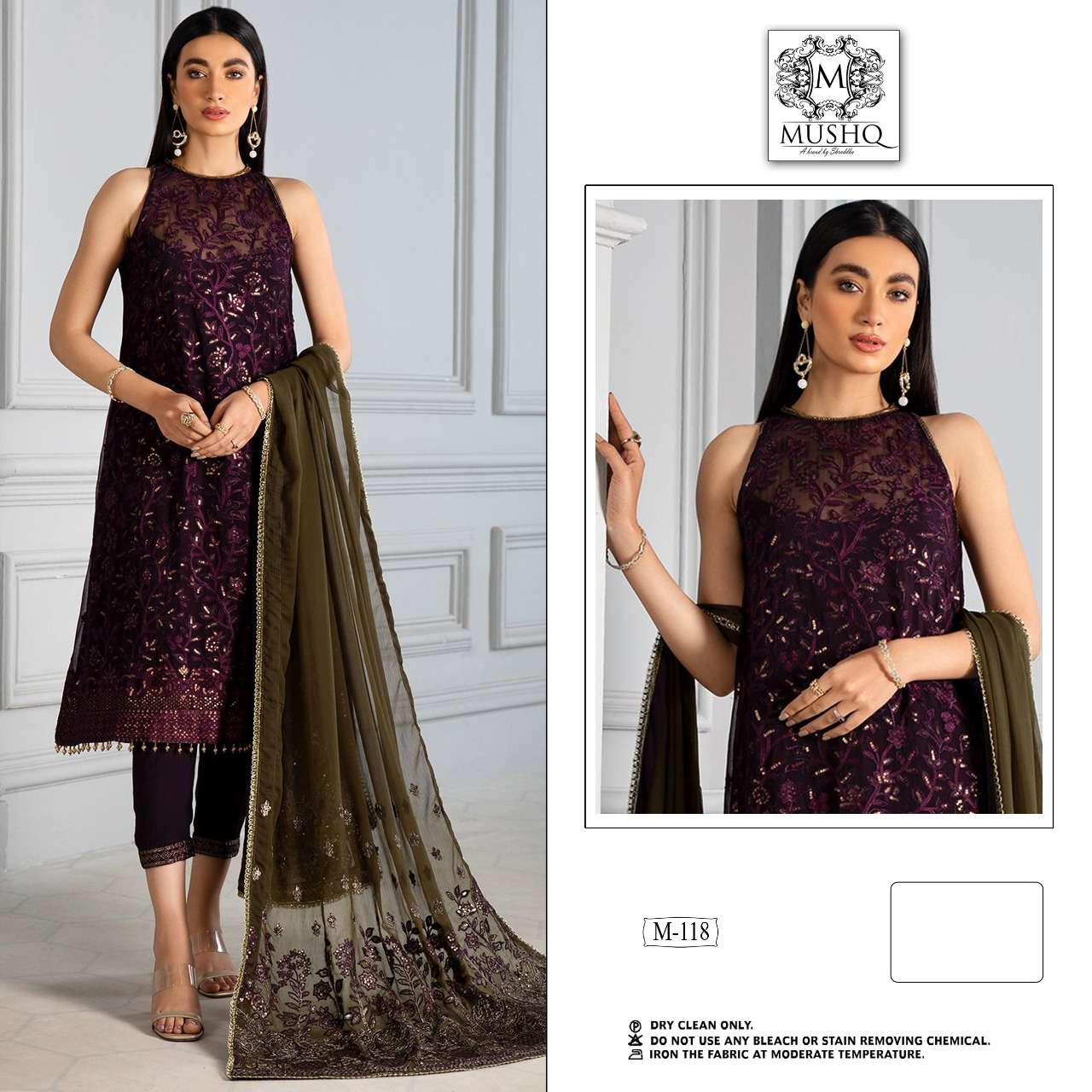 M-118 HIT DESIGN BY MUSHQ BLOOMING GEORGETTE EMBROIDERY WORK PAKISTANI DRESS