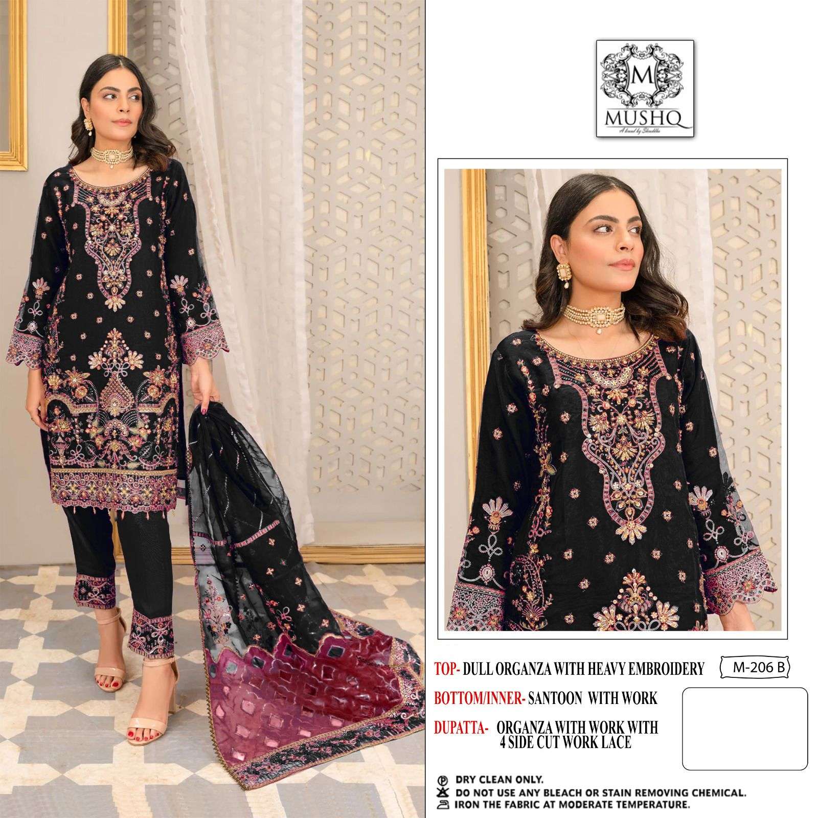 M-206 NX BY MUSHQ 206-A & 206-B SERIES PURE ORGANZA HEAVY WORK PAKISTANI DRESSES