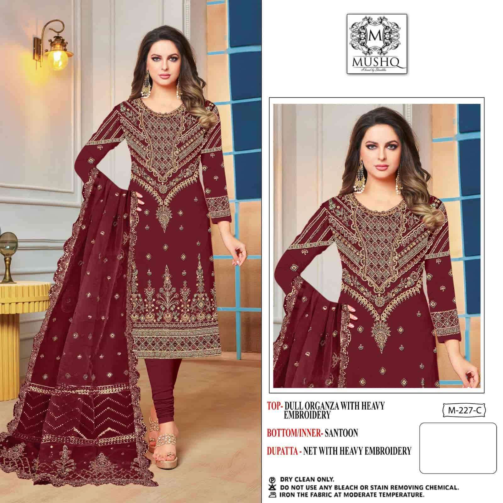 M-227 COLOURS BY MUSHQ 227-A TO 227-D SERIES ORGANZA EMBROIDERY PAKISTANI DRESSES