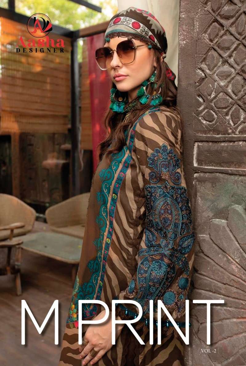 M PRINT VOL-2 BY AASHA DESIGNER 1014 & 1014 SERIES COTTON EMBROIDERY PAKISTANI DRESSES