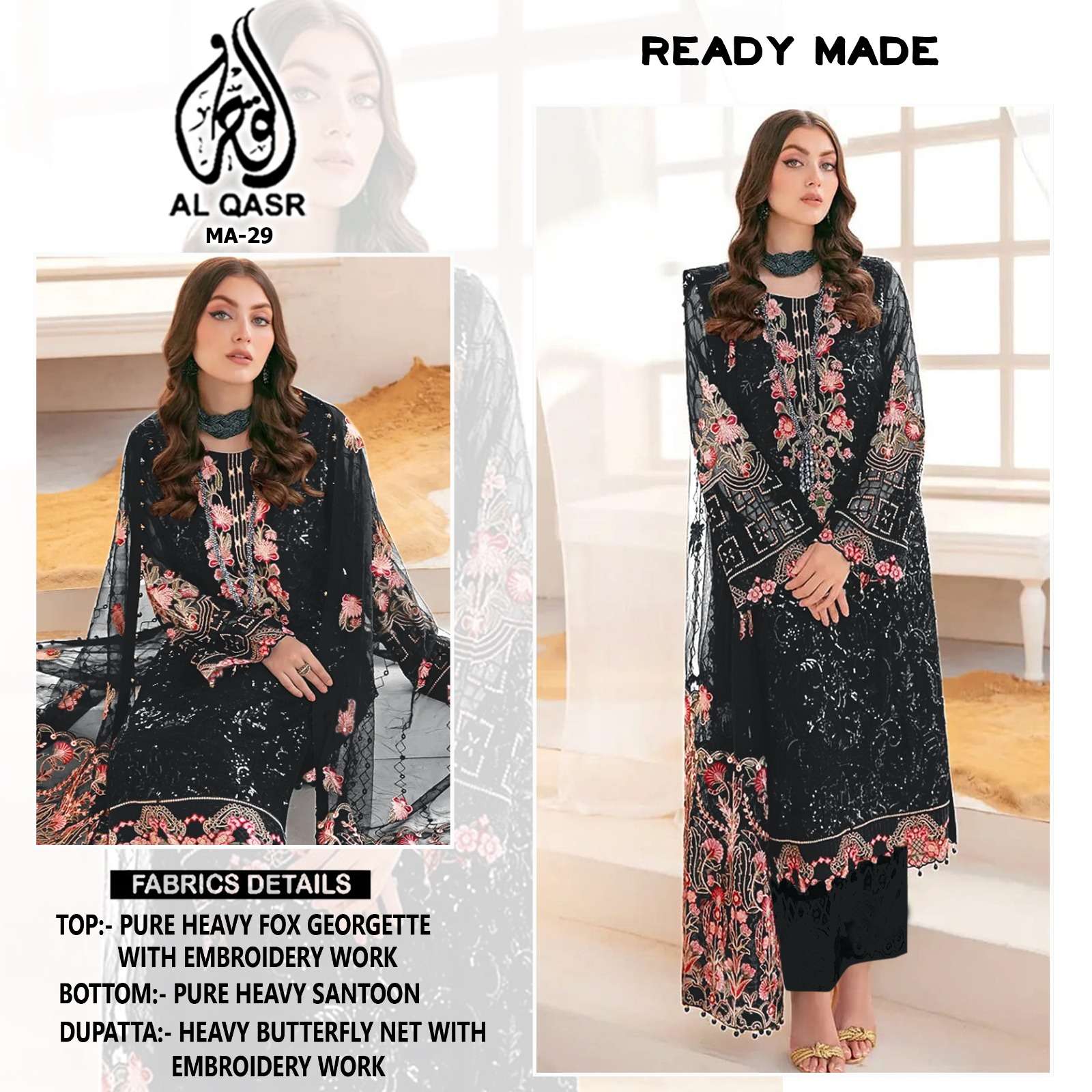 MA-29 COLOURS BY AL QASR PURE GEORGETTE EMBRODIERY WORK PAKISTANI READYMADE DRESSES