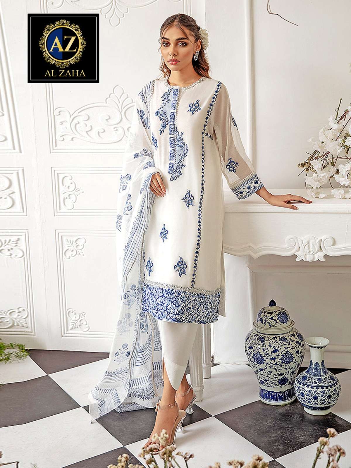 MAHEROSE 10040 BY AL ZAHA GEORGETTE EMBROIDERY WORK READYMADE DRESS