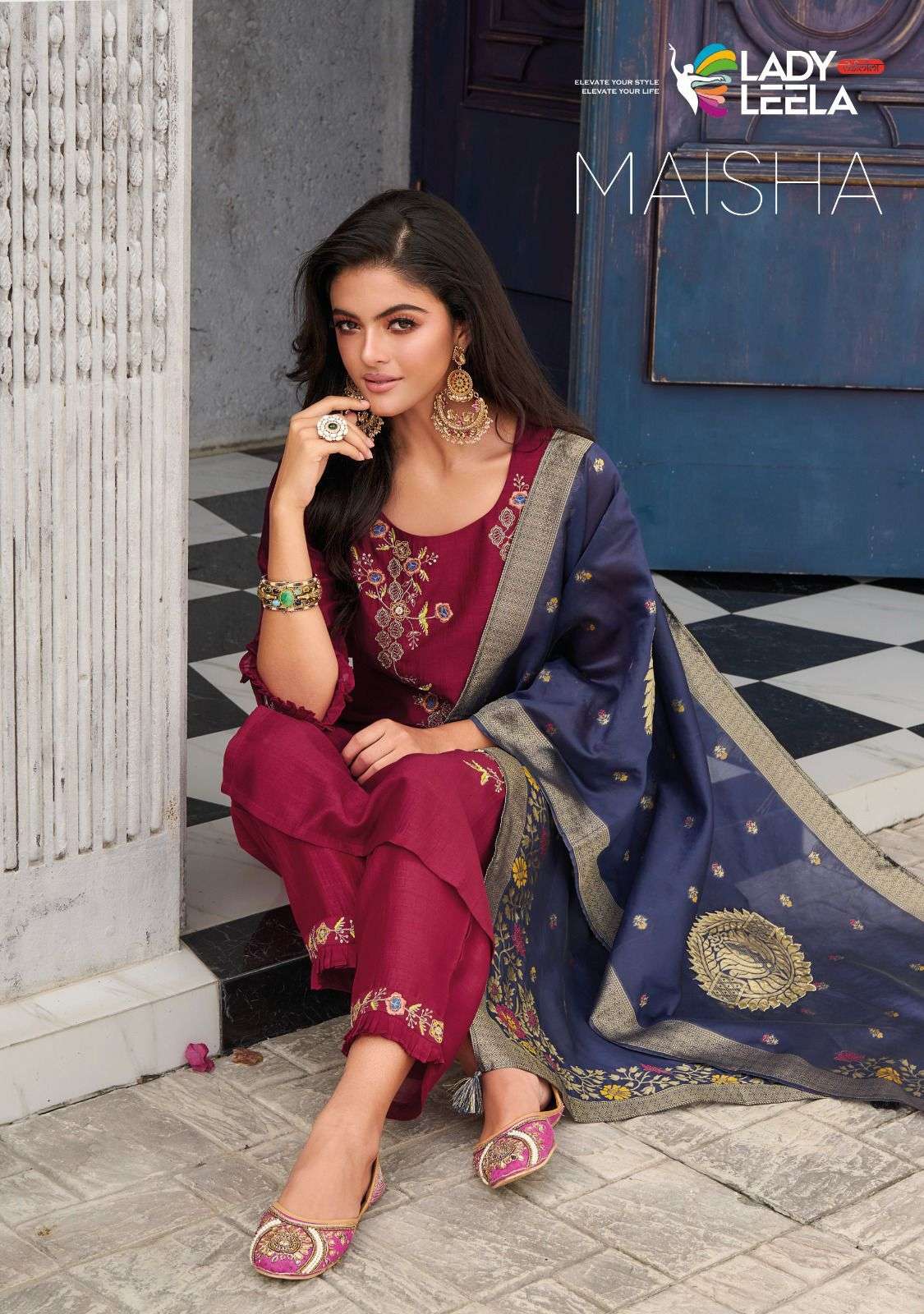 MAISHA BY LADY LEELA 1051 TO 1056 SERIES VICHITRA SILK EMBRODIERY READYMADE DRESSES