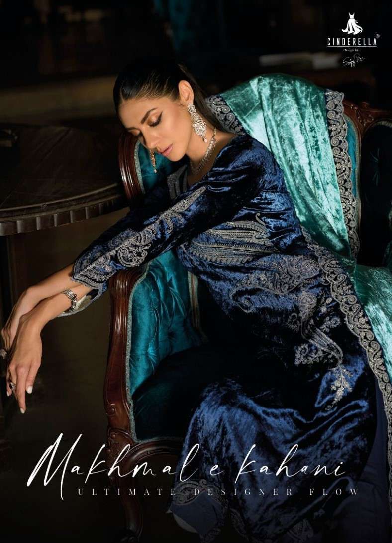 MAKHMAL E KAHANI BY CINDERELLA 10405 TO 10412 SERIES VISCOSE VELVET EMBROIDERY DRESSES